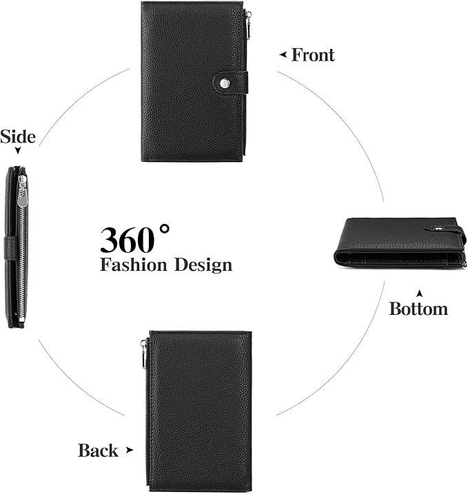 RNIEGA Passport Holder for Women Leather Passport Wallet for Travel RFID Blocking Passport Wallet Credit Card Holder with Zipper Pocket
