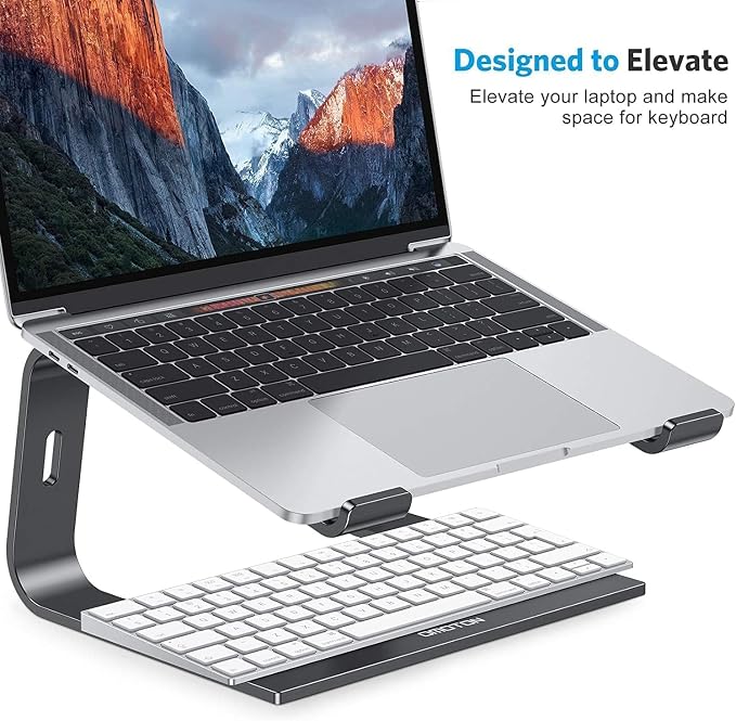 OMOTON Laptop Stand, Detachable Laptop Mount, Aluminum Laptop Holder Stand for Desk, Compatible with MacBook Air/Pro, Dell, HP and All Laptops (11-16 inch), Black
