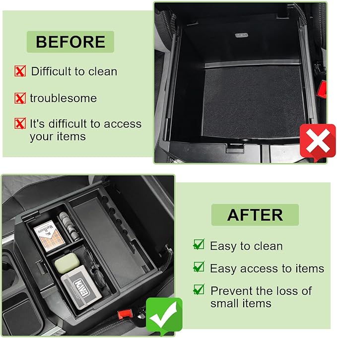 HGWEI Center Console Organizer Tray Compatible with 2023 2024 2025 2026 Ford F250 F350 F450 Super Duty Interior Accessories, Middle Armrest Storage Box Insert Compartent Divider, Black