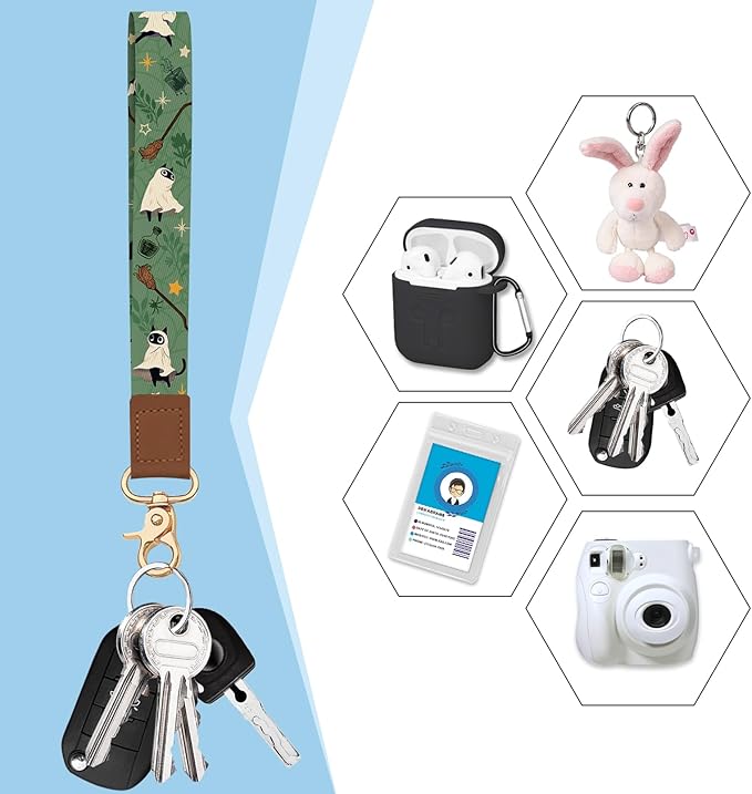 Blusabaca Credit Card Holder for Women, Halloween Spooky Witch Goth Gothic Cute Small RFID Blocking Wristlet Strap Wallet, Zipper Keychain Leather Accordion Case Purse with Key Lanyard Holiday Gift