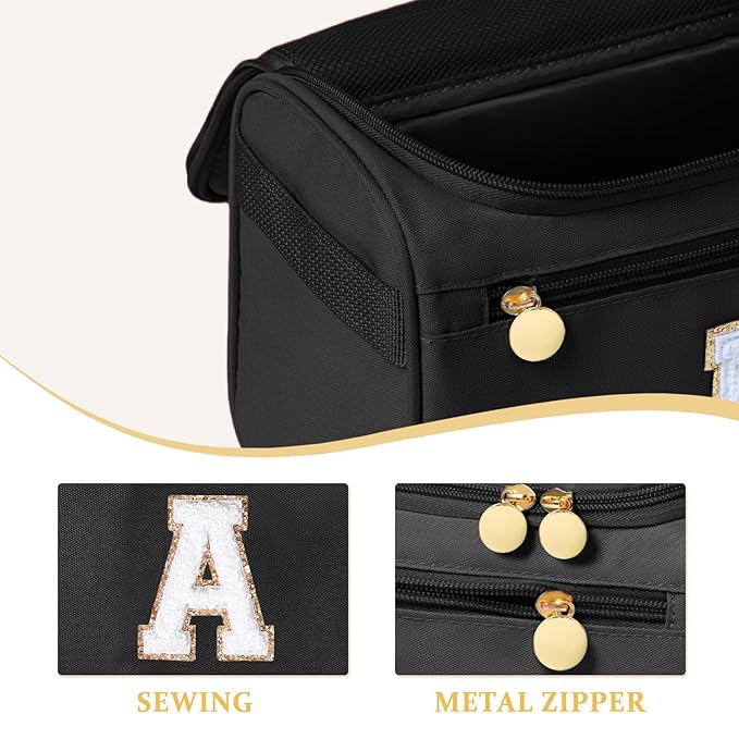 COSHAYSOO Personalized Hanging Travel Toiletry Bag for Women College Teen Girls Toiletries Travel Size Makeup Toiletries, Summer Vacation Essentials Monogrammed Gifts Black A