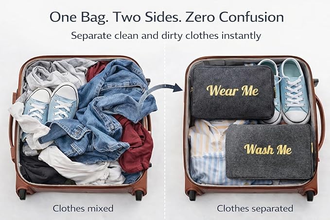 Travel Laundry Bag – Wear Me Wash Me 2-Sided Organizer for Clean & Dirty Clothes, Lightweight Packing Pouch for Suitcase