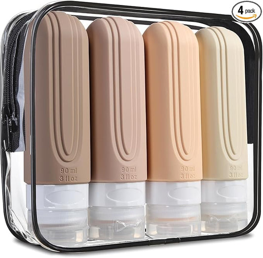 Mrsdry Travel Bottles for Toiletries, Tsa Approved 3oz Travel Size Containers BPA Free Leak Proof Refillable Liquid Silicone Squeezable Travel Accessories for Shampoo Conditioner Lotion (4 Pack)
