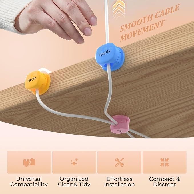 12 Pack Rotatable Spring Cable Clips, Adhesive Cord Holders for Desk, Nightstand, Laptop, Phone Charging Clips & Car Cable Organizer for Home & Office (Multicolour)