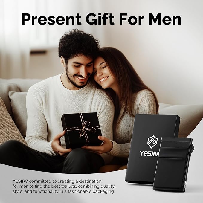 YESIIW Credit Card Holder Wallet for Men RFID Blocking Slim Minimalist Metal Wallet with Money Pocket Contactless Card Protector