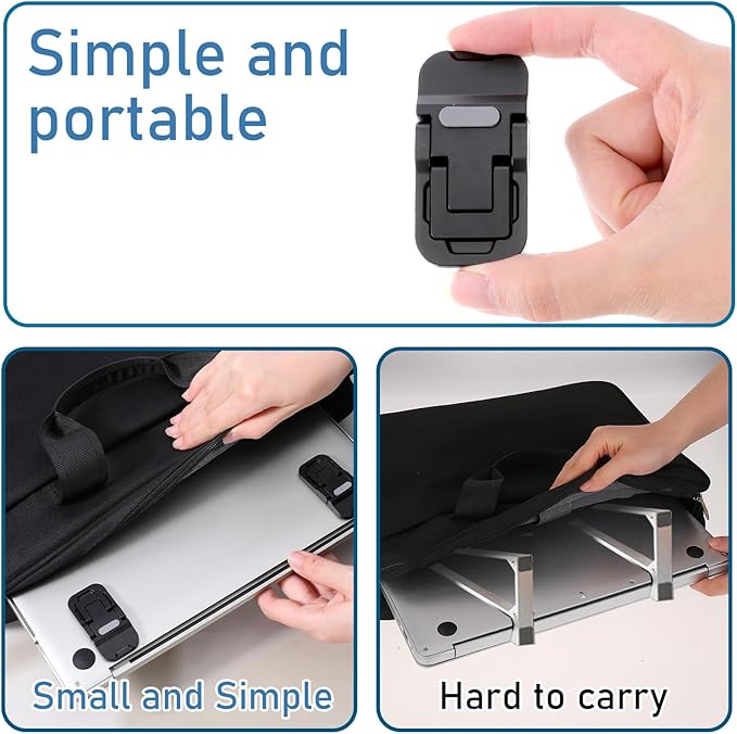 Bewudy 2 Pcs Portable Keyboard Stand, Dual Tilt Angle Adjustment, Foldable Laptop Riser, Self-Adhesive Feet for Most Keyboards (Black)