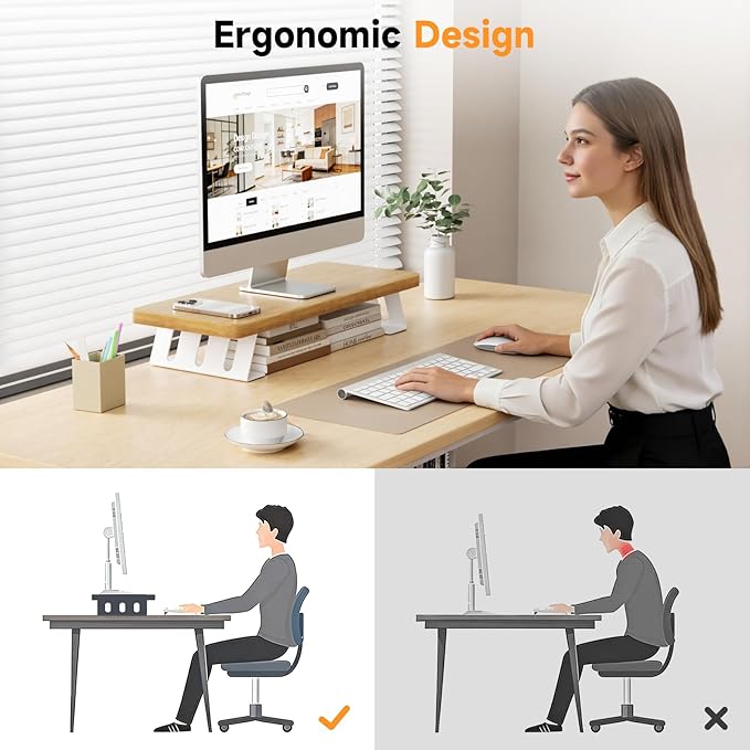 Monitor Stand - 24 Inch Wood Monitor Stand Riser, 220 Pounds Load Capacity Desk Monitor Riser for Laptop/PC/Printer, Desktop Stands Organizer for Home Office