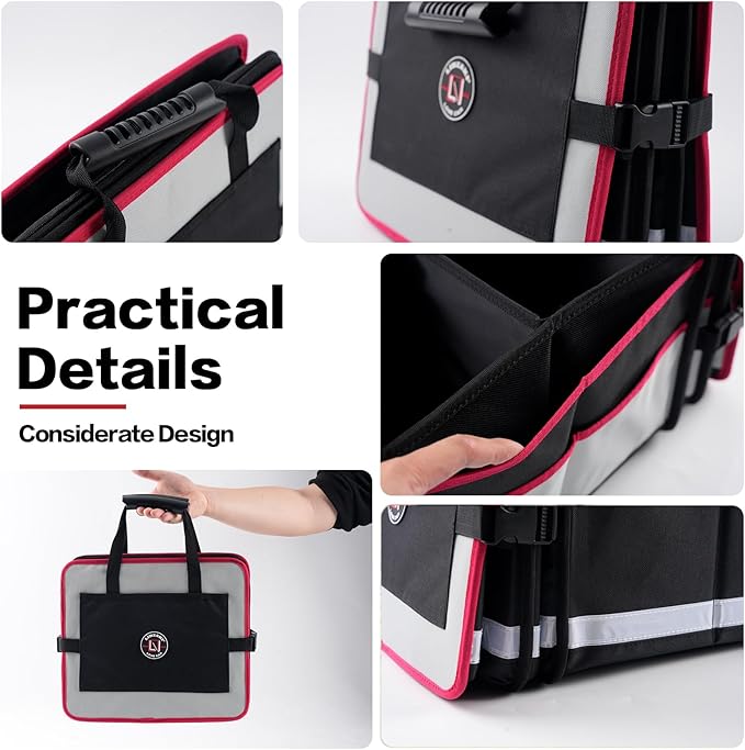 LIBZAKI Car Trunk Organizer,3 Compartments Big Trunk Storage, Large Capacity, Foldable, 95L Heavy Duty Storage Box for Car, SUV, Truck,Jeep, Includes 26L Cooler Bag-Gray&Black