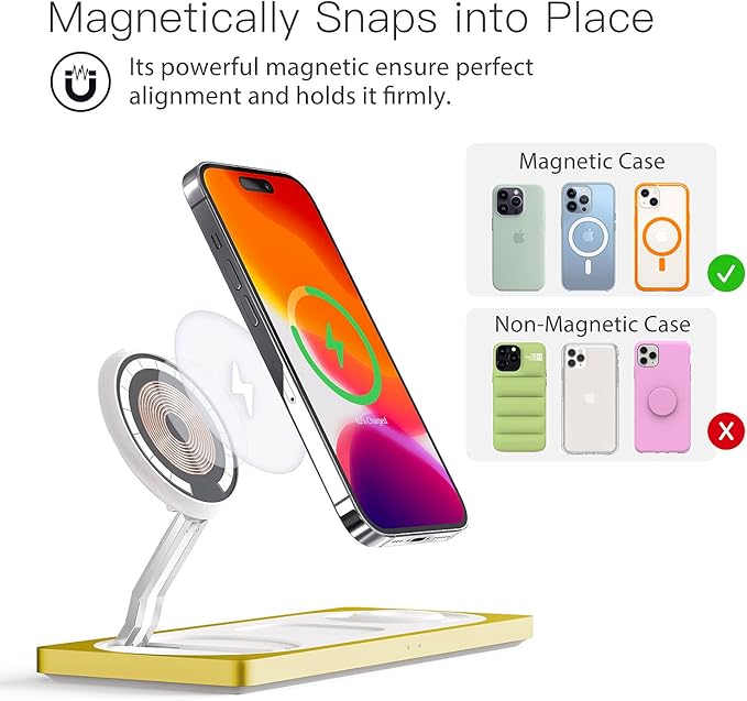 3-in-1 Charging Station for Apple Devices: Used for iPhone and Watch Charging Station with Magsafe Charger Stand, Wireless Charger for iPhone 17 Air 16 15 14 13 Series, Apple Watch Ultra, AirPods Pro