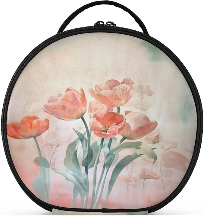 senya Round Cosmetic Pouch Travel Makeup Train Case Flower Vintage Makeup Organizer Bag with Adjustable Dividers Portable for Cosmetics Makeup Brushes Toiletry Jewelry Accessories