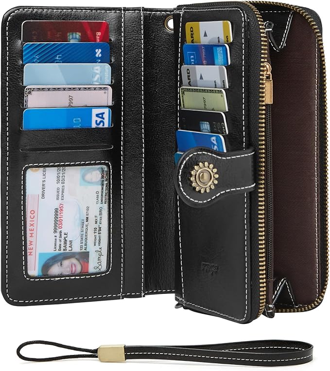 TFKGS Wallet for Women RFID Blocking Leather Large Capacity Card Holder Ladies Phone Clutch Travel Long Purse Wristlet | RFID Blocking, Leather, Large Capacity, Ladies, Travel