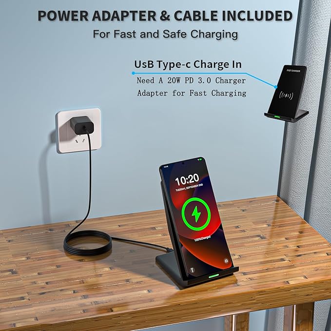 Wireless Charger Station,15W Desk Wireless Charging Stand 20W USB C Adapter for Apple iPhone 17 Pro/17/17/Air/16 Pro/16E/16 Plus/15/14/13,Samsung Galaxy S25/S24/S23/S22/Z Flip Fold/Note 20,Google etc