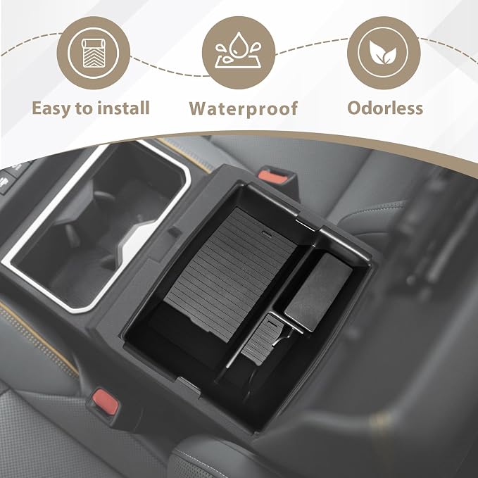 Muslogy for 2024 2025 2026 Toyota Tacoma Center Console Organizer Compatible with 2024-2026 4th Gen Tacoma Accessories Middle Console Storage Box with Anti-Slip Mats Interior Insert Tray (Black)