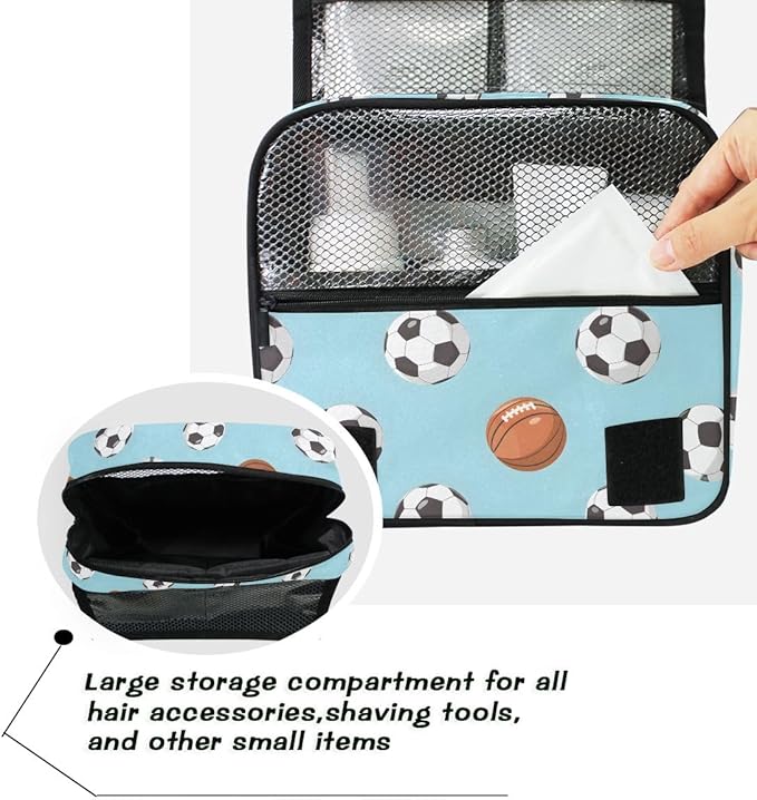 senya Hanging Travel Toiletry Bag Kit Boys Makeup Case Cosmetics Organizer for Men Women (Football And Basketball)
