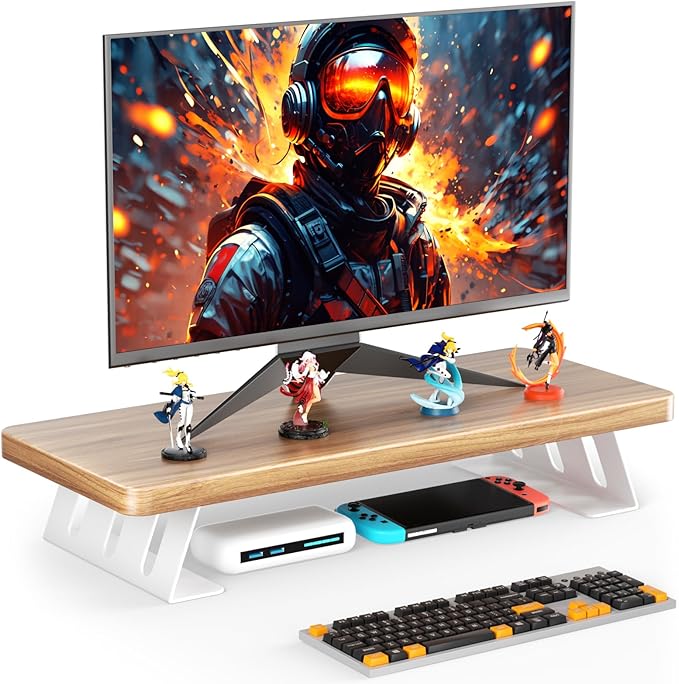 Monitor Stand - 24 Inch Wood Monitor Stand Riser, 220 Pounds Load Capacity Desk Monitor Riser for Laptop/PC/Printer, Desktop Stands Organizer for Home Office