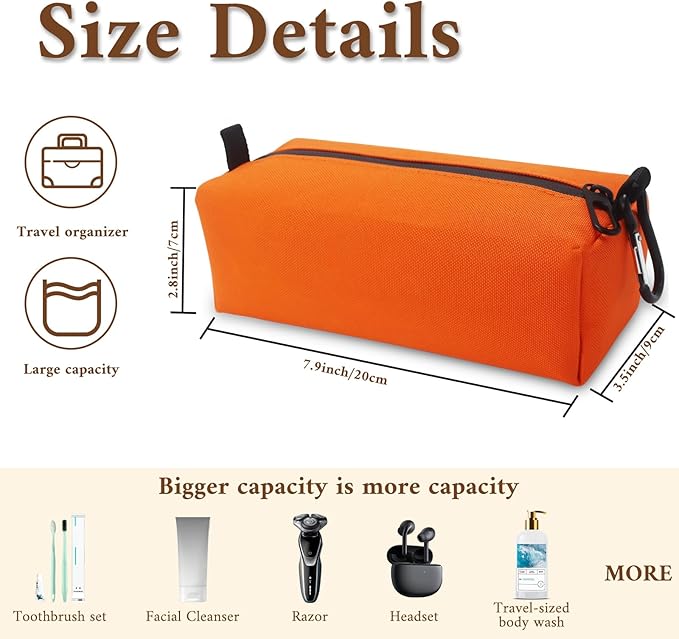 Small Toiletry Bag for Men, Travel Bag Waterproof and Foldable for Storage Mini Toiletry Bag Equipped With Carabiner for Easy Portability (orange)