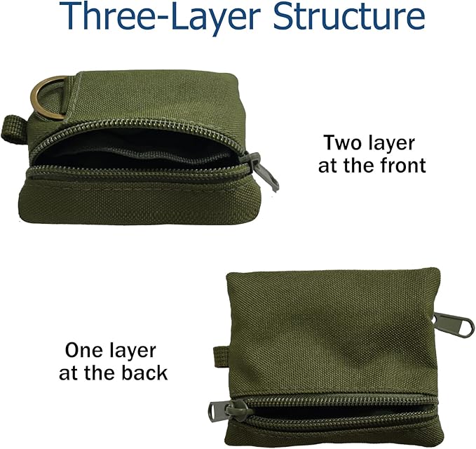 3 Pack Tactical EDC Keychain Pouch, Mini Wallet with Upgraded D-Ring - Military Mini Molle Utility Organizer for Outdoor, Hiking, Camping, Belt Gear, Zipper Pocket Bag