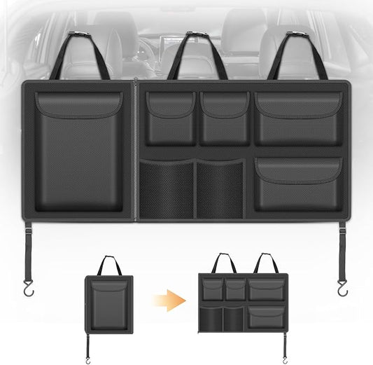 Detachable Hanging Trunk Organizer, Foldable Car Trunks Organizer Back Seat Hangings with 7 Large Compartments, Hanging Trunk Organizer for SUVs, Jeeps, Hatchbacks