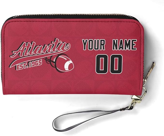 Custom Sports Team Zip Organizer Wallet-Personalized PU Leather Wristlet Wallet with Name Number,Multi-Card Slots,Wrist Strap,Fan Gift for Men Women.