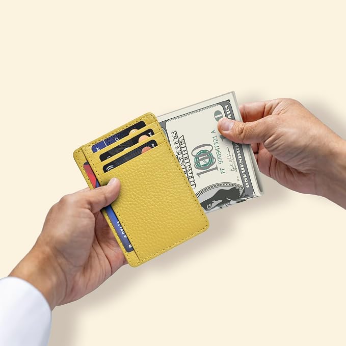 Oak Leathers Leather Slim Minimalist Wallet for Men & Women RFID Front Pocket Leather Card Holder Wallets (Yellow)