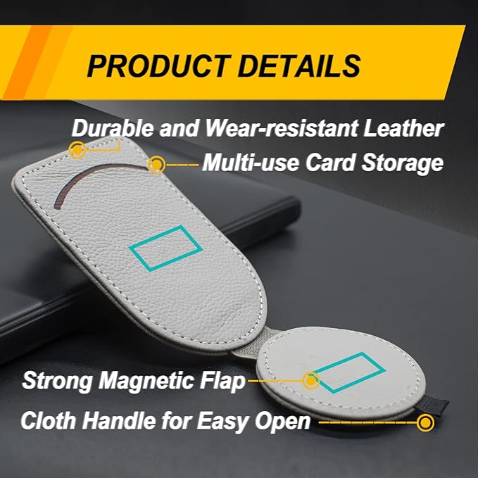 Sunglass Holder for Car Visor, Magnet Adsorbed Sunglasses Holder for Car Accessories Parts, Leather Car Sunglass Holder, Car Visor Sunglasses Clip for Glasses Cards (1PCS, Gray)