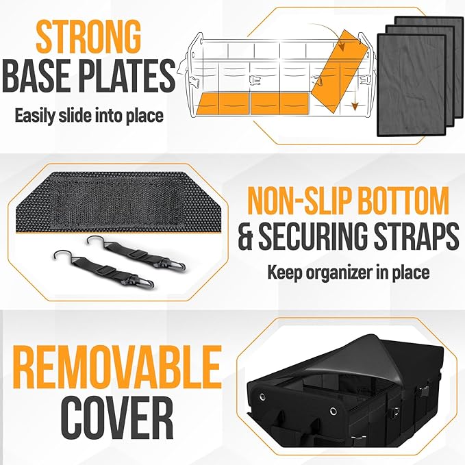 FORTEM Trunk Organizer For SUV Car Organizer and Storage, Multi-Compartment Storage Bag Car Accessories for Women Men, Perfect Christmas Gifts, 1680D Oxford, Non Slip Bottom, Straps, Soft Cover (90L)