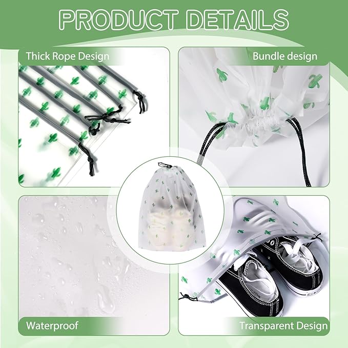 Shoe Bags for Travel, 15.7" x 11.8" Travel Shoe Bags for Packing, Large Waterproof Portable Travel Shoe Storage Bags Travel Essentials Women for and Men (20, Cactus)