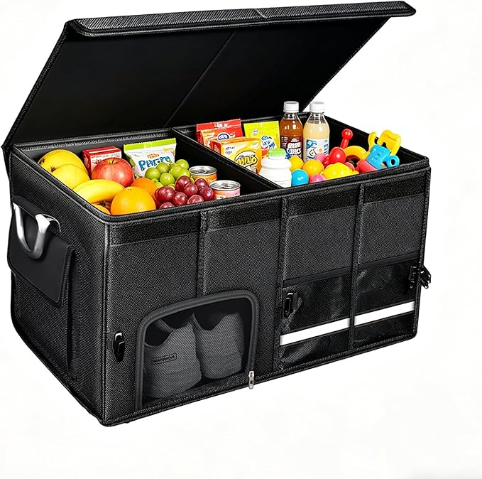 Car trunk organizer, Collapsible Multi-Compartments Car trunk Organizer with Shoes Storage Space, Reflective Strip, Perfect for Car & SUV (23.6 * 13.8 * 11.8 INCH)