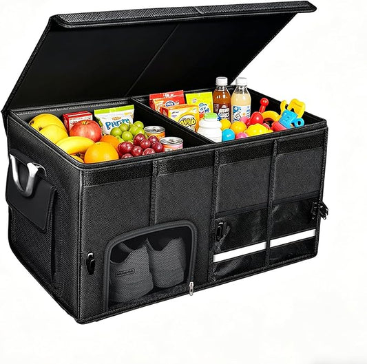 Car trunk organizer, Collapsible Multi-Compartments Car trunk Organizer with Shoes Storage Space, Reflective Strip, Perfect for Car & SUV (23.6 * 13.8 * 11.8 INCH)