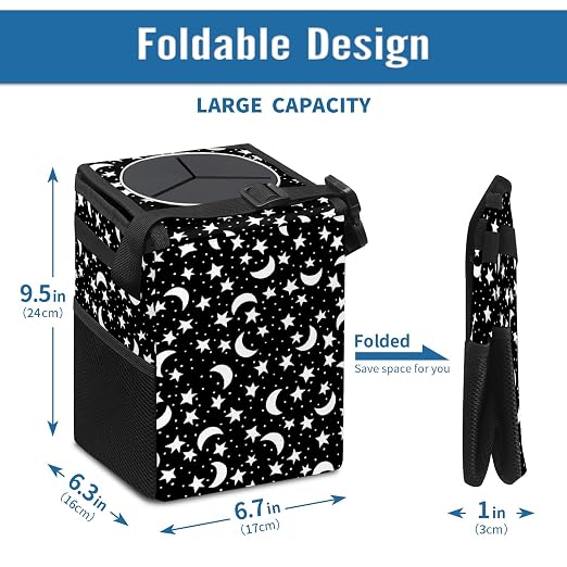 Gothic Night Stars Moons On Black Car Trash Can with Lid Collapsible Reusable Waterproof Garage Bag,Automotive Garbage Can,Car Accessories Interior Organizer, 22112802