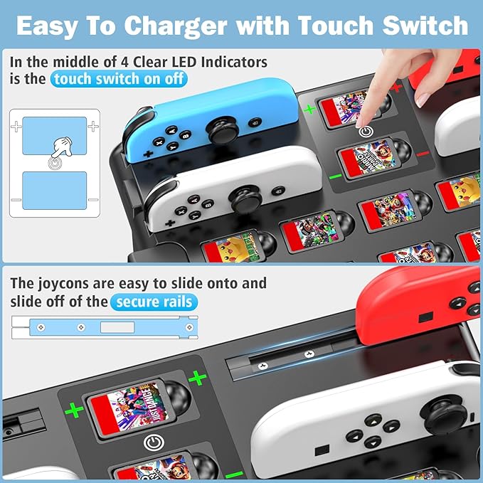 Switch Organizer Station with Controller Charger, Charging Dock for Nintendo Switch & OLED Joycons, Storage for Games, TV Dock, Pro Controller