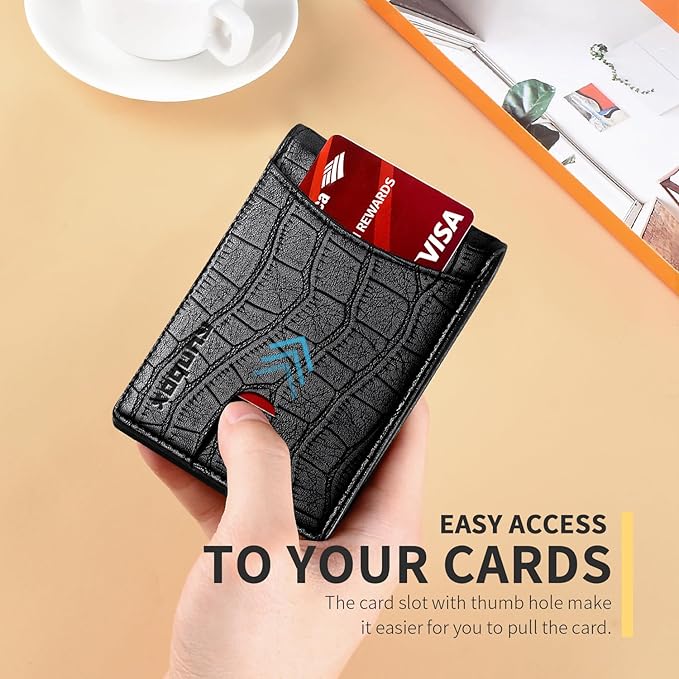 RUNBOX Slim Wallet for Men Genuine Leather RFID Blocking Bifold Minimalist Front Pocket Mens Wallet with Money Clip Thin Gift Box