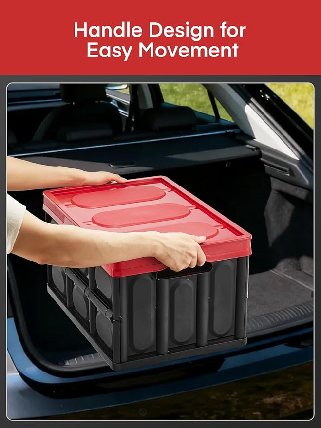 FOHERE 48L Collapsible Storage Bins with Lids 3 Packs, Stackable Storage Bins with Handles for Organizing, Camping and Tools, Heavy Duty Capacity
