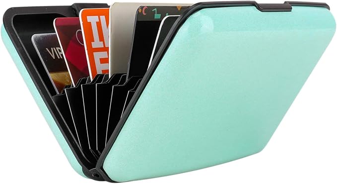 ELFISH Mini RFID Aluminum Wallet Credit Cards Holder Business Card Case Metal ID Case for Men Women (Light blue)