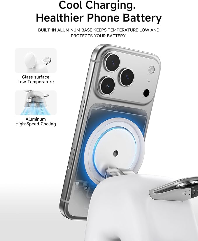 Foldable Wireless Charging Station, 15W Magnetic Fast Charger Stand for iPhone 17 16 15 14 13 12 Pro Max&Apple Watch&Airpods, 2-in-1 Charger for Home/Office/Travel(30W Adapter Included)