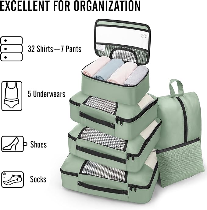 Veken 8 Set Packing Cubes for Travel Essentials, Suitcase Organizer Bags in 4 Sizes, Carry-On Luggage Accessories with Large Laundry & Hanging Toiletry Bag, Must-Have for Airplane, Road Trip & Camping