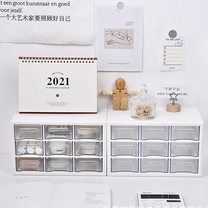 3 Tier Desk Organizer, Plastic Desk Storage Box with Drawer Space Saving Long Lasting Use for Jewelry Stationery Makeup Pencil (White)