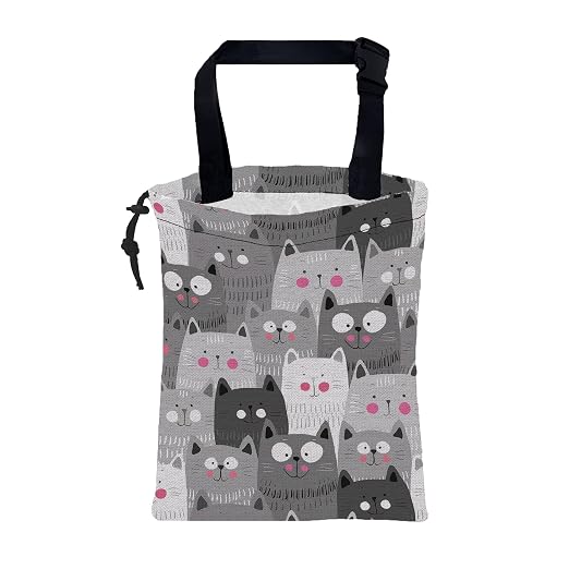 Car Garbage Bag Cute Grey Cats Drawstring Car Trash Bag Hanging for Back Seat with Adjustable Buckle Canvas Vehicle Trash Can Easy-to-Install
