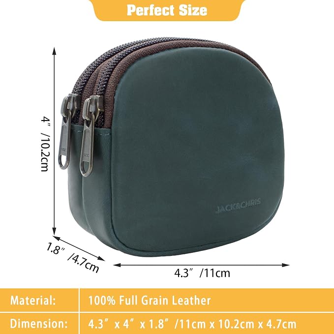 Jack&Chris Coin Purse for Men, Genuine Leather Mini Coin Wallet Zipper Pocket with Back Belt Loop, Coin Bag for Men, Blue