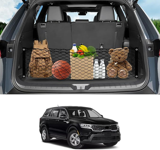 Karltys Envelope Style Cargo Net for 2021-2024 2025 2026 Kia Sorento, Heavy Duty Rear Trunk Mesh Cargo Net for 2025 Sorento Accessories, Elastic Mesh Netting Organizer with Metal Hooks