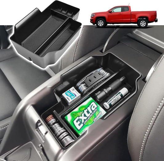 RUNROAD Center Console Organizer Tray Compatible with Chevy Colorado/GMC Canyon 2015 2016-2020 2021 2022 Accessories, Insert ABS Secondary Storage Box Armrest Tray Coin Holder Black