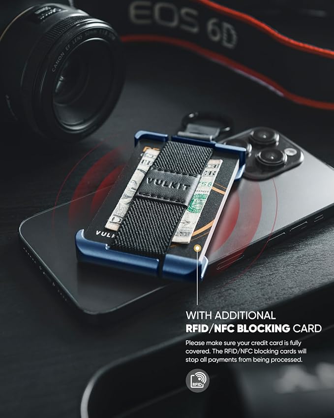 VULKIT Minimalist Slim Wallet For Men Front Pocket Alumimum Credit Card Holder Wallet With RFID/NFC Blocking Cards Navy