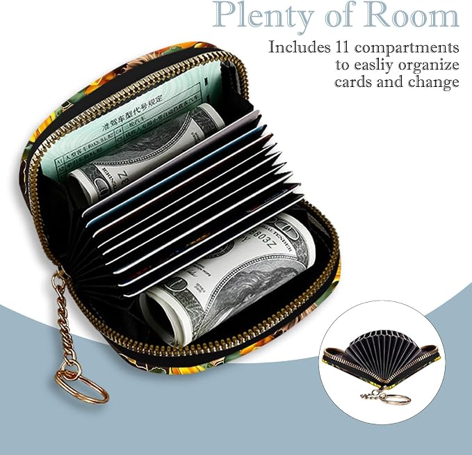 Women's Slim RFID Wallet – Compact Leather Card Holder Wallet for Women, 9 Card Slots RFID Blocking Credit Card Organizer, Small Travel Wallet - Highland Cow Sunflower