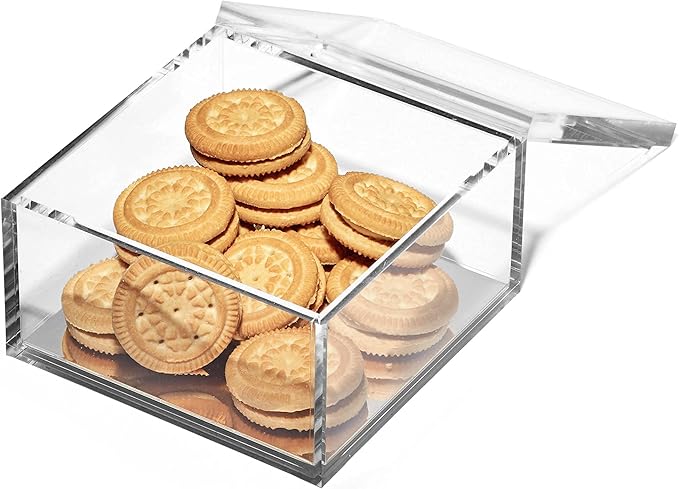 OfficeGoods Acrylic Desk Organizer w/Silver Base – Functional & Elegant Odds & Ends Box for Display or Storage – Perfect for Home or Office, Kitchen, Bathroom Vanity, Curio Display - Large