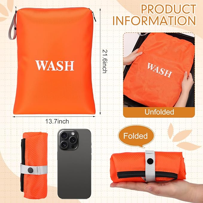 Hsei 4 Pcs Travel Laundry Bags Bulk 22 x 14 Inch Washable Waterproof Wet Dry Bag for Dirty Clothes Gym Foldable Organizer with Zipper Travel Accessories for Swimming Yoga Bathing Suit Workout