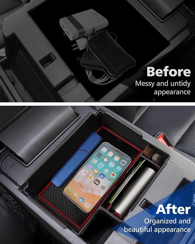 FIILINES Center Console Organizer for Ford Explorer 2020-2025 2026, Center Console Tray Secondary Armrest Storage Box ABS Insert Container with Anti-Slip Mats