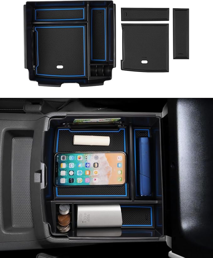 FIILINES Center Console Organizer for Kia Carnival MPV 2022-2026, Center Console Tray Secondary Armrest Storage Box ABS Insert Container with Anti-Slip Mats