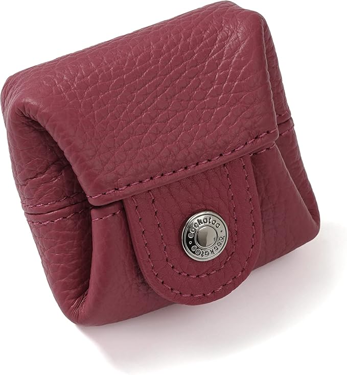 Cockatoo Genuine Leather Coin Pouch Change Holder, Mini Snap Pocket Wallet for Men Women (Fuchsia, Small)
