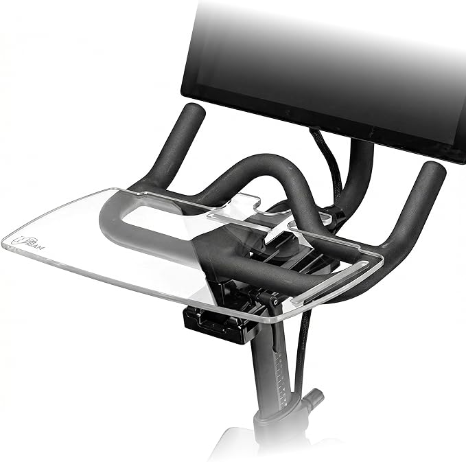 TFD The Tray V2 for Peloton Bike Original Models, Flat Acrylic Desk Tray with Phone and Pen Holders, Laptop and Tablet Tray for Work, Reading, or Viewing While Riding, Clear