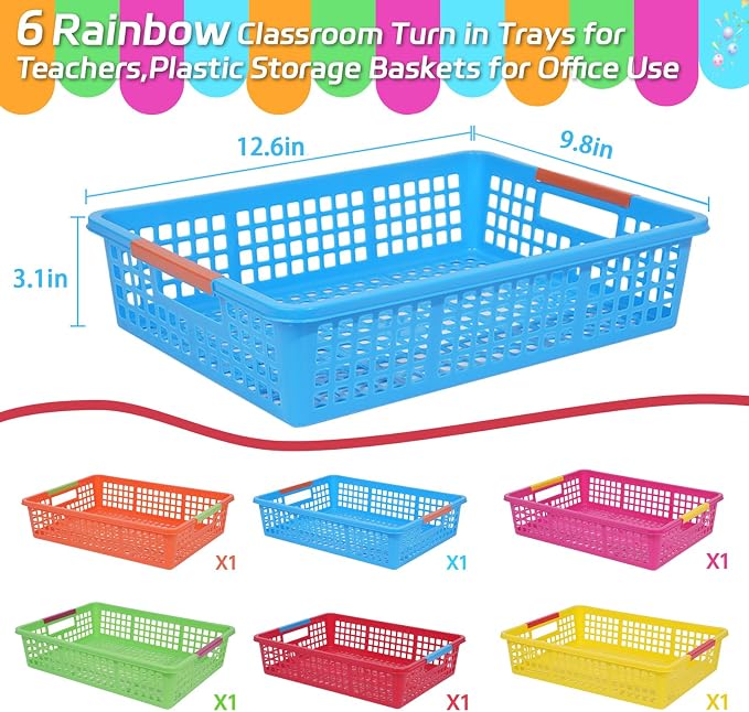 ZZYFGH 6 Pack Plastic Classroom Paper Organizers, Turn in Trays Classroom,Paper Trays for Classroom, Book Baskets for Library, Drawers, Office, Home(12.6 * 9.8 * 3.1in)